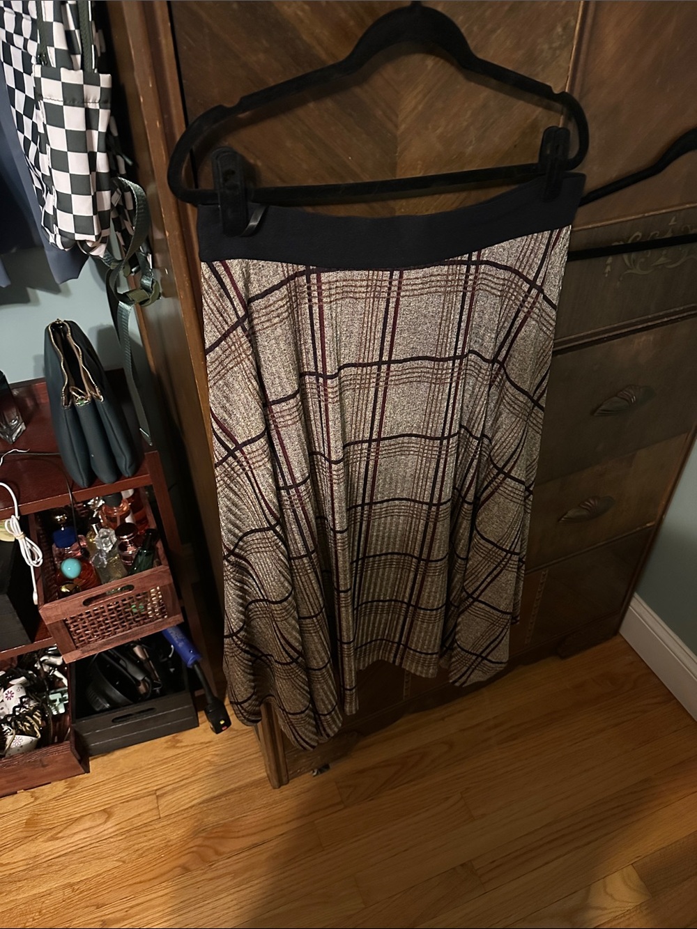 Calvin Klein Plaid A-Line Midi Skirt with Black Waistband